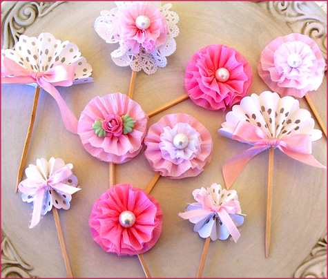 Vintage Tea Party Cupcake Toppers