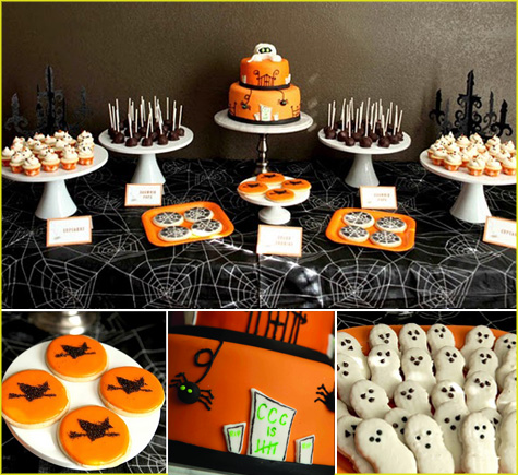 Halloween Dessert Bar, Buffet, Tablescape, Tablesetting Inspiration, Ideas