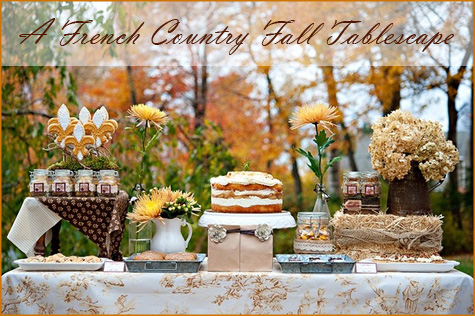 French COuntry Fall Tablescape, Autumn, Dessert Table, Orange, November, Thanksgiving, Brown, Red, Changing Seasons, Decoration, Decor, Tablesetting