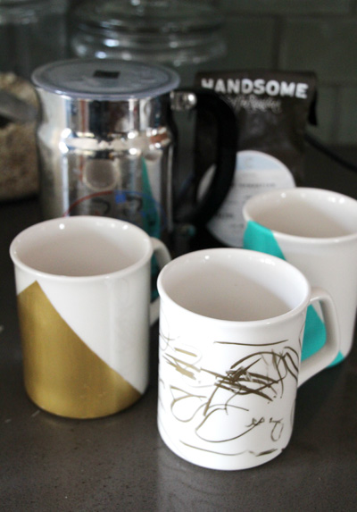 DIY Gold & Teal Hand Painted & Sharpie Mugs | PepperDesignBlog.com