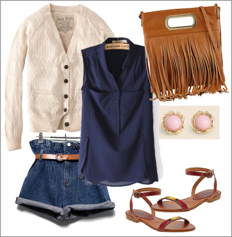 Super High Jean Shorts + Sleeveless Blue Blouse + Fringe Clutch | Summer Style Board | PepperDesignBlog.com