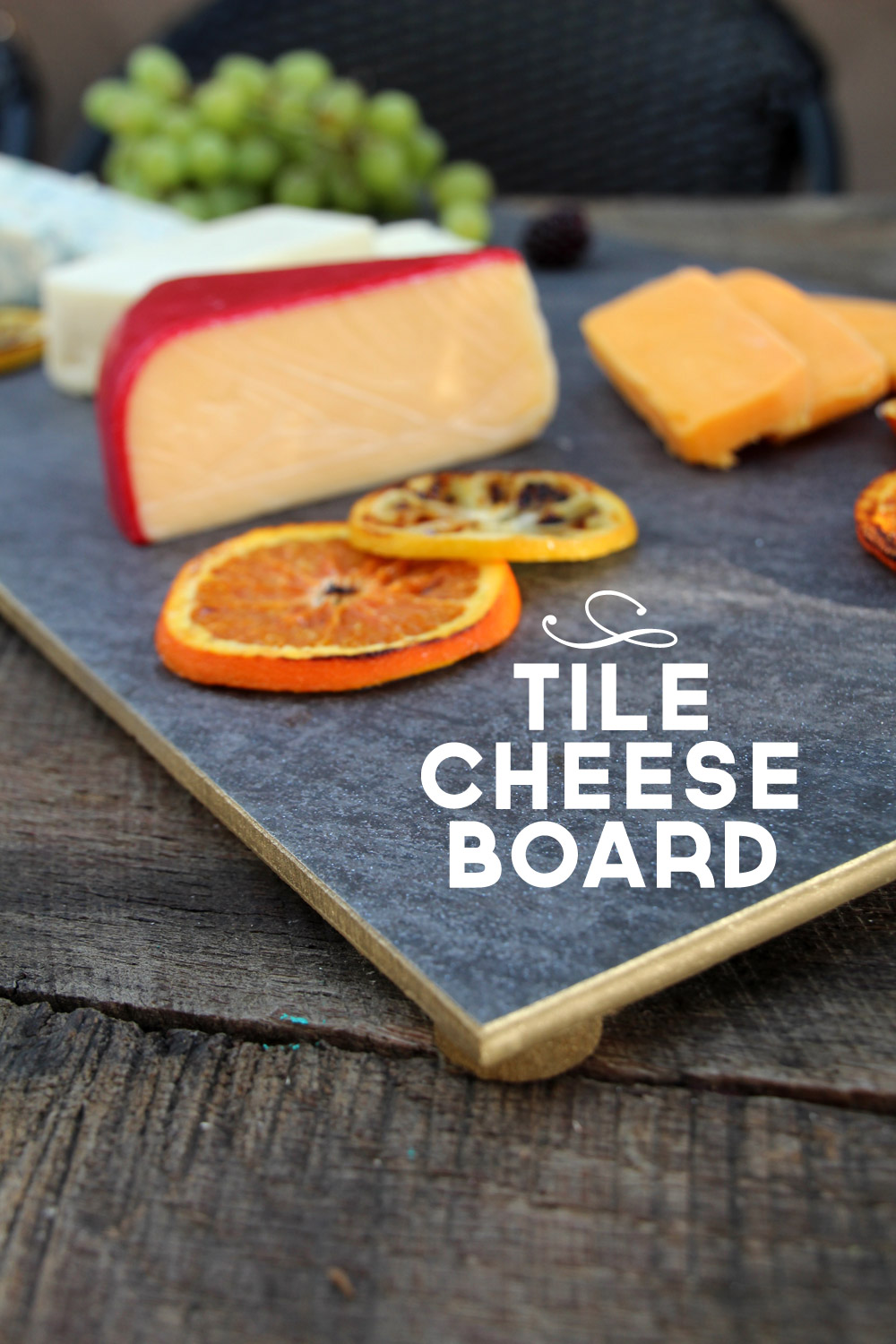 DIY $8 Gold Rimmed Slate Tile Cheese Board | PepperDesignBlog.com