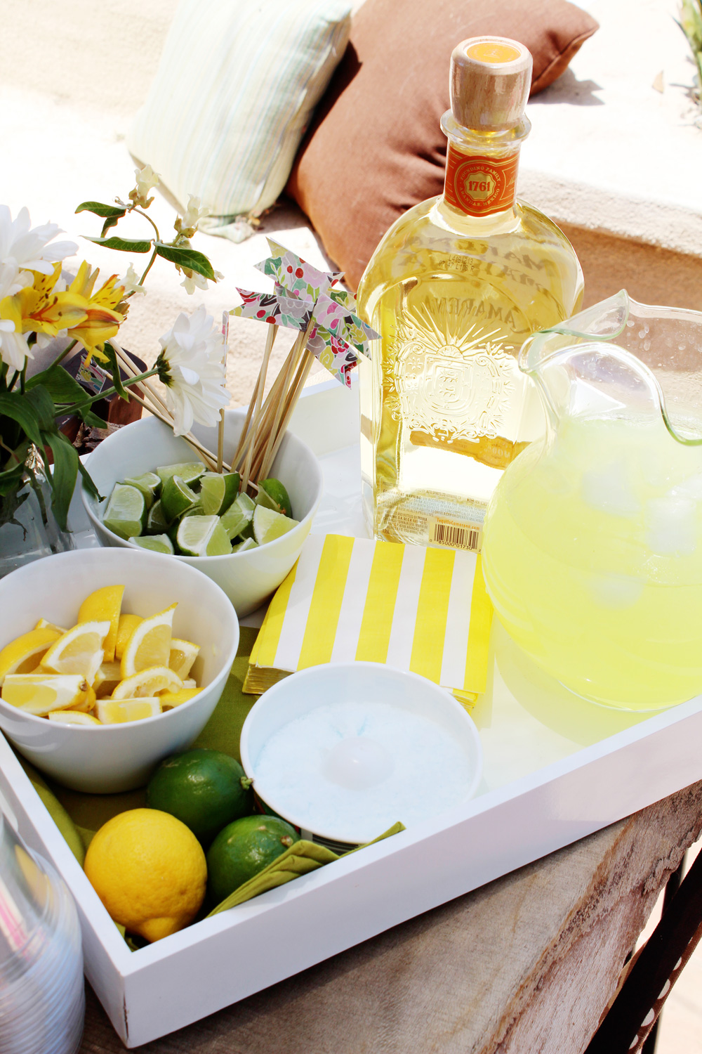 Taylor's First Birthday | Build Your Own Margarita Bar Tray, Paper Flags | PepperDesignBlog.com