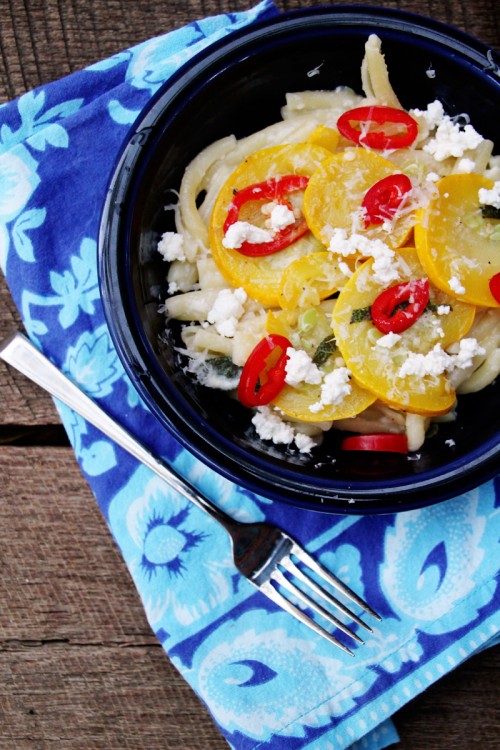 Good Eats: Summer Squash & Goat Cheese Pasta | PepperDesignBlog.com