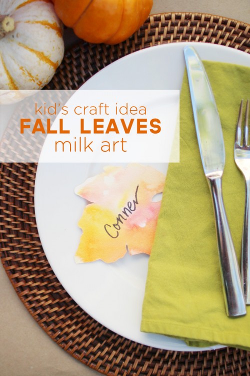 Kid's Thanksgiving Project Idea: Fall Leaves Milk Art & Place Cards | PepperDesignBlog.com