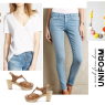 Wardrobe Style Board: A Stay-At-Home Mom Uniform | Cropped Light Jeans, Tan Sven Clogs, White Madewell V-Neck T-Shirt, Colorful Necklace, Gold Earrings | PepperDesignBlog.com